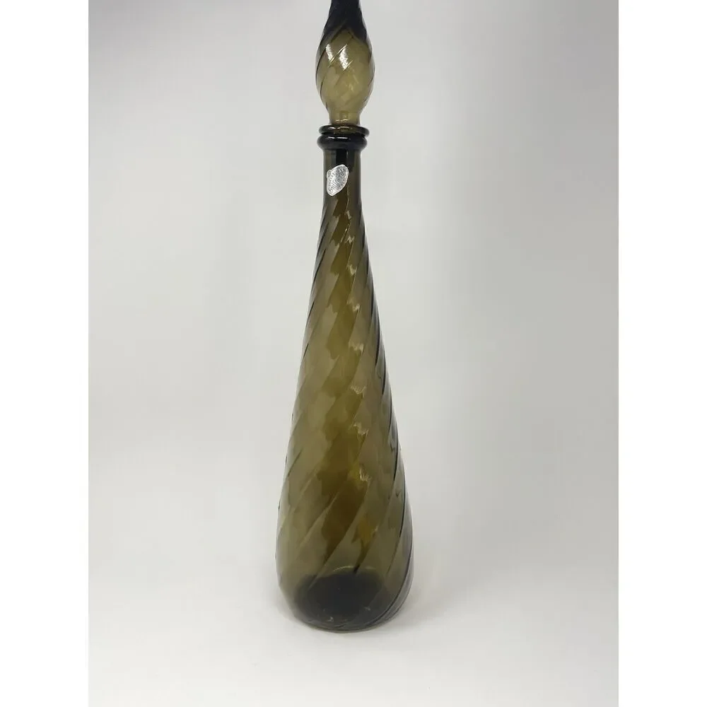 Vintage Guildcraft Empoli Smoke Gray Glass Genie Bottle Decanter 21” W/ Stopper